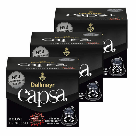 Dallmayr Capsa Espresso Boost set of 3, Nespresso compatible capsule, with more caffeine, coffee capsule, espresso capsule, 3x10 capsules