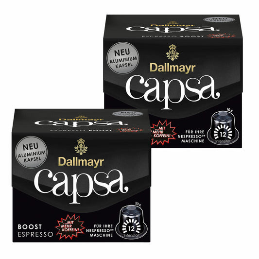 Dallmayr Capsa Espresso Boost set of 2, Nespresso compatible capsule, with more caffeine, coffee capsule, espresso capsule, 2x10 capsules