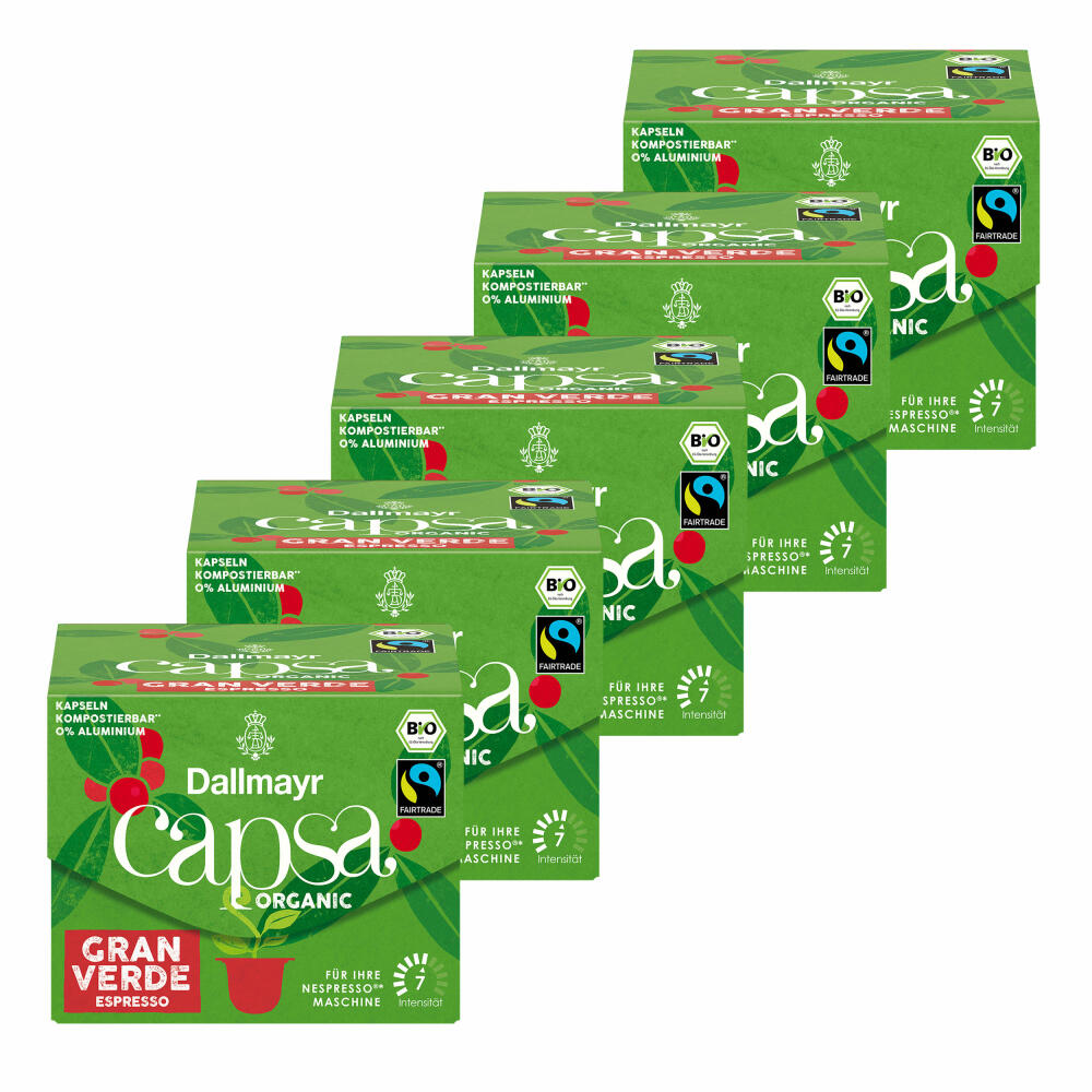 Dallmayr Capsa Gran Verde Espresso set of 5, Nespresso compatible capsule, Organic, coffee capsule, espresso capsule, 5x10 capsules