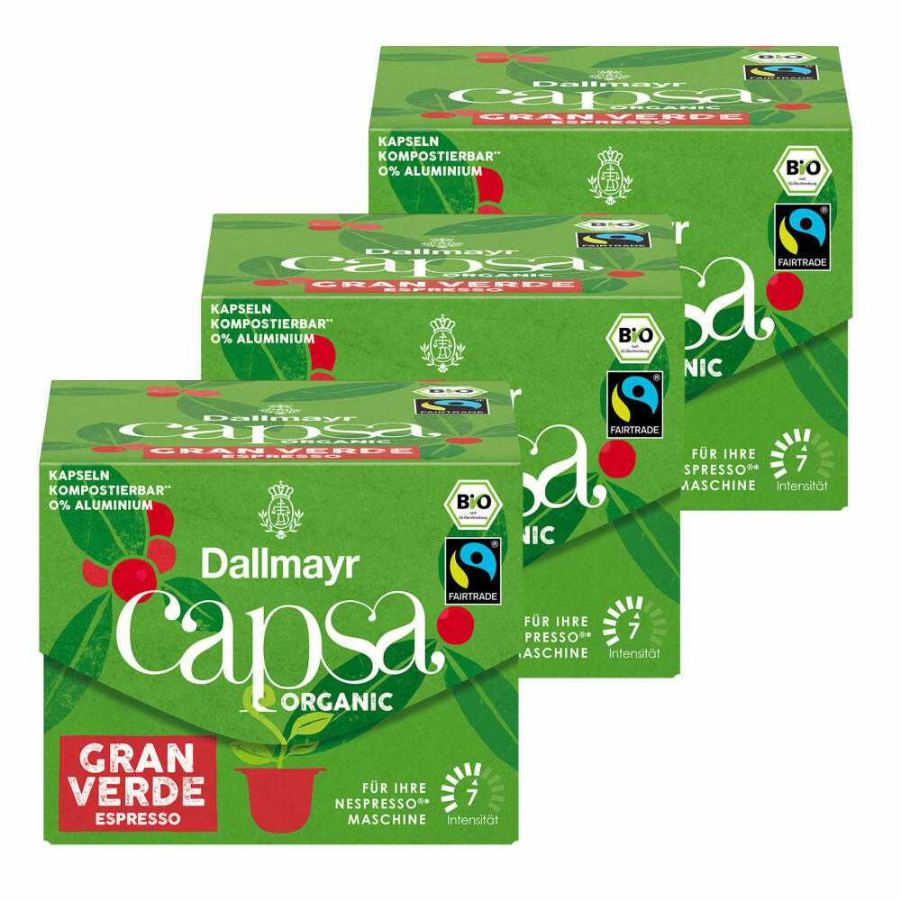 Dallmayr Capsa Gran Verde Espresso set of 3, Nespresso compatible capsule, Organic, coffee capsule, espresso capsule, 3x10 capsules