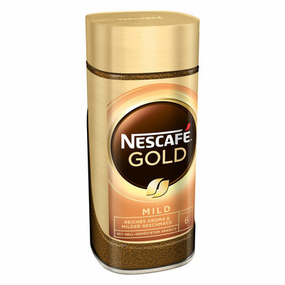 Nescafé Gold Mild, löslicher Bohnenkaffee, Kaffee, gemahlener Röstkaffee, Glas, 100 g