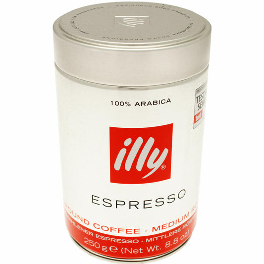 Illy Espresso, 100% Arabica coffee, ground, medium roast, can, 250g