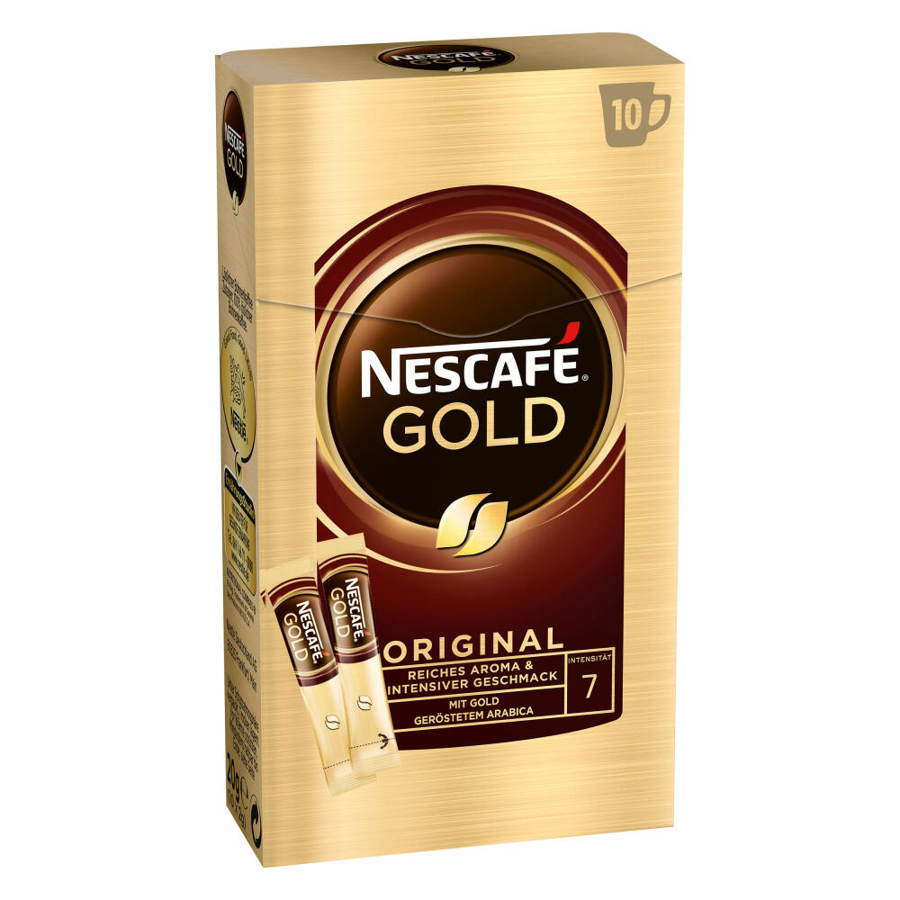 Nescafé Gold, Löslicher Bohnenkaffee, Instantkaffee, Kaffee Sticks, 10 Portionen