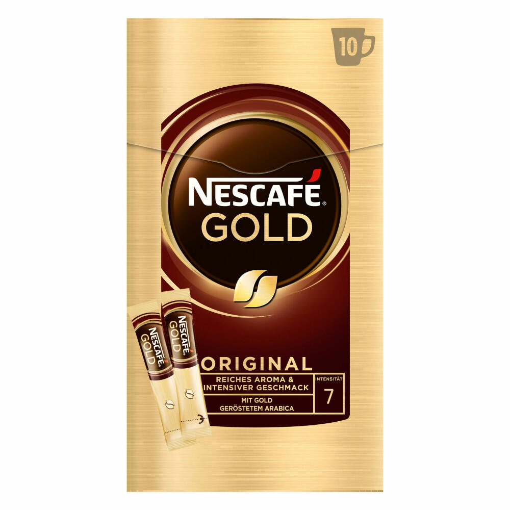 Nescafé Gold, Löslicher Bohnenkaffee, Instantkaffee, Kaffee Sticks, 10 Portionen