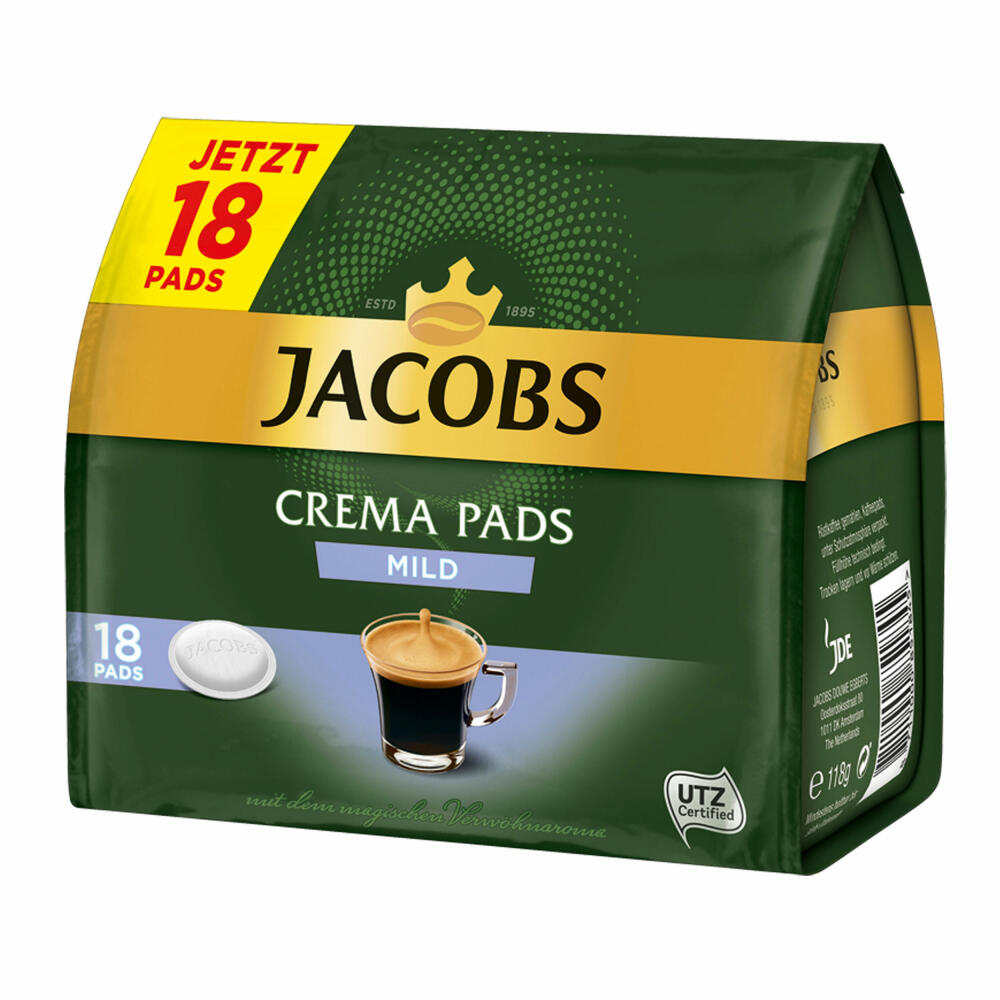 Jacobs Kaffeepads Crema Pads, Mild, Milder & Weicher Geschmack, Kaffee,90 Pads