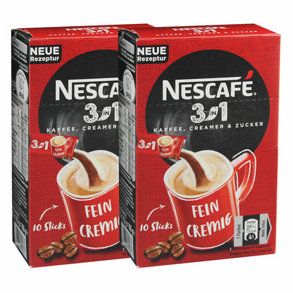 Nescafé 3in1 Sticks, Instantkaffee mit Creamer und Zucker, Instant Kaffee, 20 Portionssticks