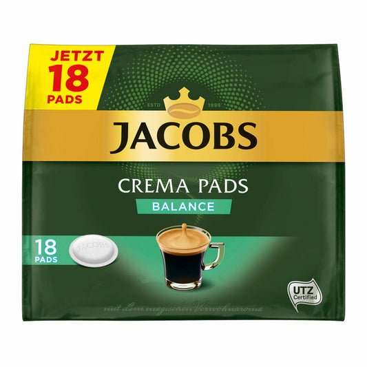 Jacobs Coffee Pads Crema Pads, Balance, Velvety &amp; Soft Taste, Coffee, 18 Pads