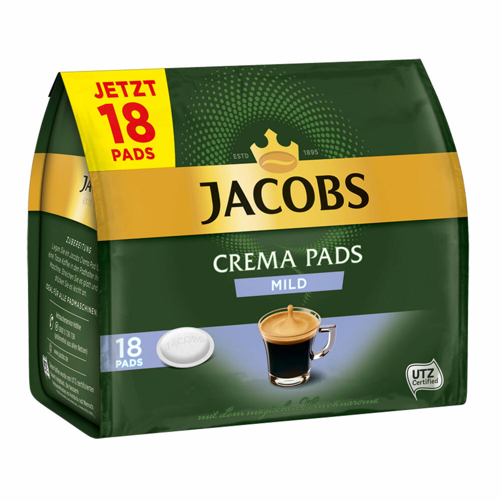 Jacobs Kaffeepads Crema Pads, Mild, Milder & Weicher Geschmack, Kaffee, 18 Pads