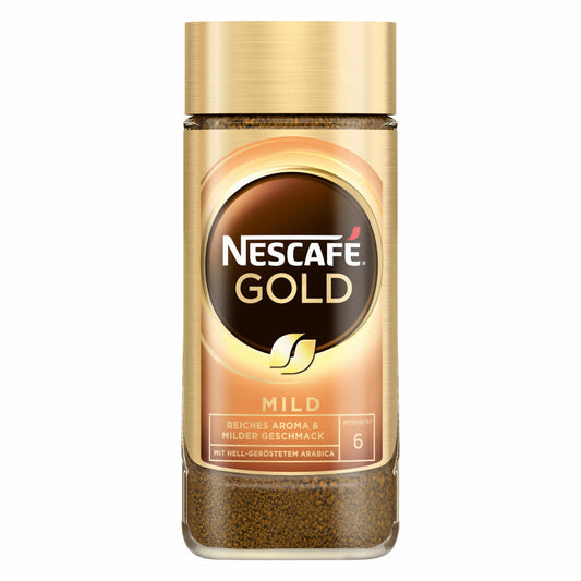 Nescafé Gold Mild, löslicher Bohnenkaffee, Kaffee, gemahlener Röstkaffee, Glas, 100 g