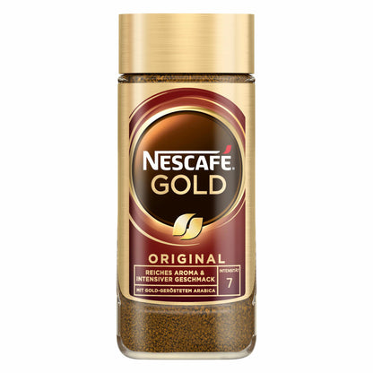 Nescafé Gold Das Original, löslicher Bohnenkaffee, Kaffee, gemahlener Röstkaffee, Glas, 100 g