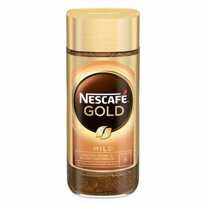 Nescafé Gold Mild, löslicher Bohnenkaffee, Kaffee, gemahlener Röstkaffee, Glas, 100 g