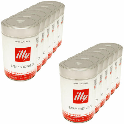 Illy Espresso, 100% Arabica Kaffee, gemahlen, mittlerer Röstgrad, Dose, 12er Pack, 12 x 250g