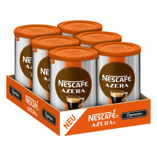 Nescafé Azera Typ Espresso, 6er Set, Kaffee, Instantkaffee mit gemahlenem Bohnenkaffee, 100 g Dose, 12328070