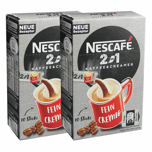 Nescafé 2in1 Sticks, Instantkaffee mit Creamer, Instant Kaffee, 20 Portionssticks