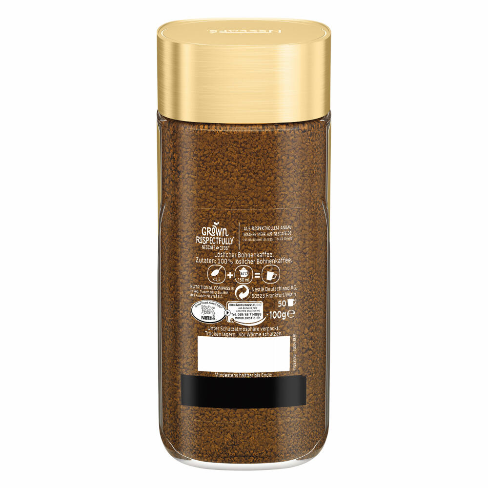 Nescafé Gold Mild, löslicher Bohnenkaffee, Kaffee, gemahlener Röstkaffee, Glas, 100 g