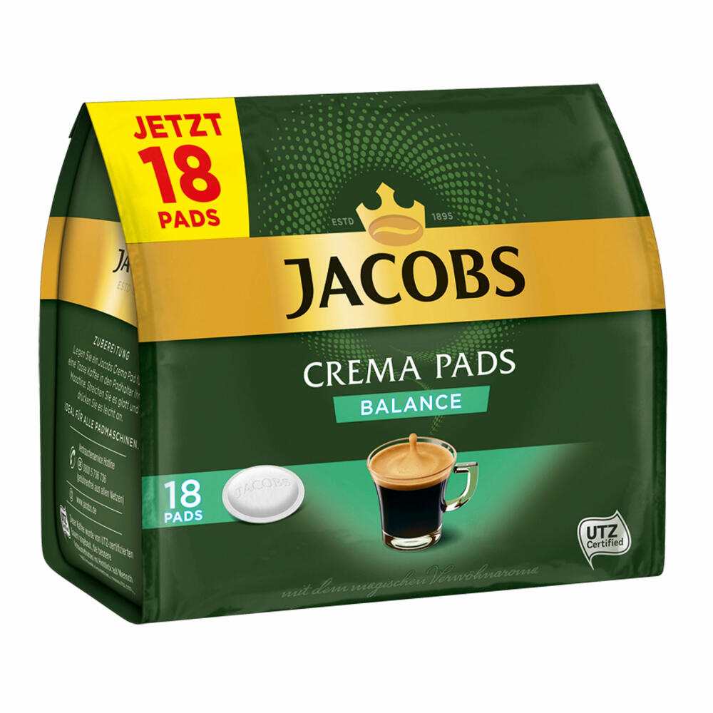 Jacobs Kaffeepads Crema Pads, Balance, Samtiger & Weicher Geschmack, Kaffee, 72 Pads