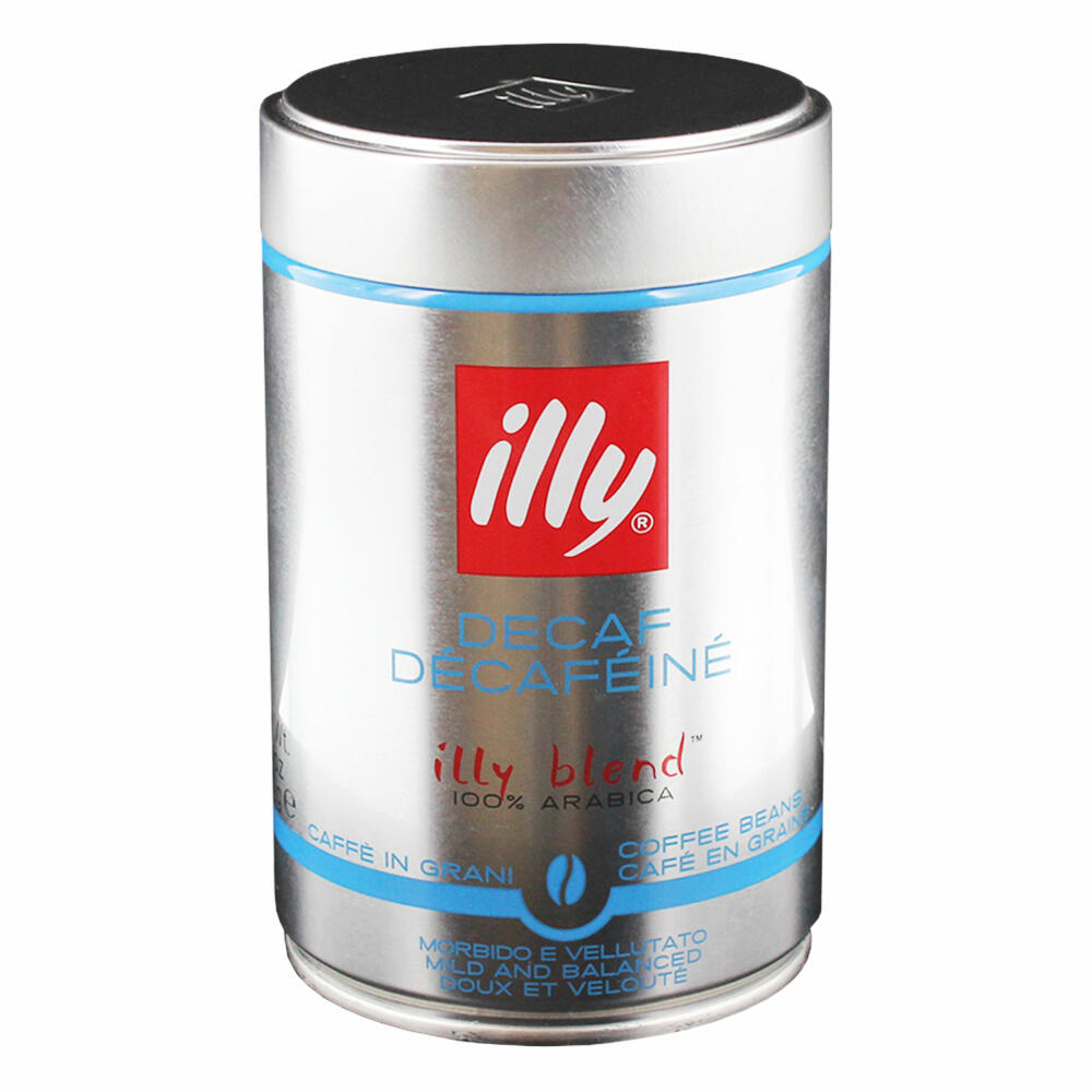 Illy Espresso Decaffeinated / Decaffeinato, 100% Arabica coffee, whole beans, medium roast, can, 12 pack, 12 x 250g