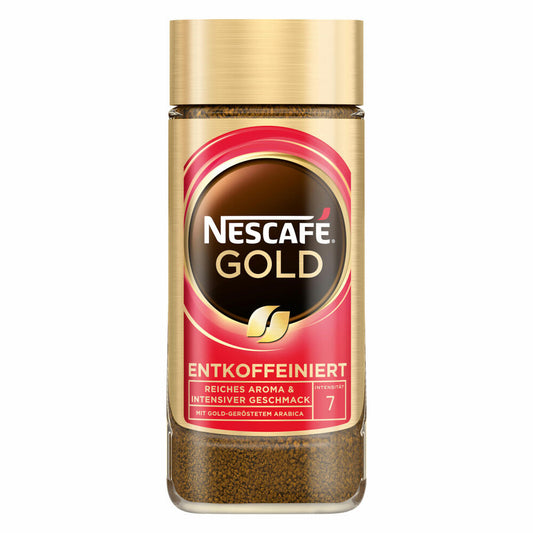 Nescafé Gold Entkoffeiniert, löslicher Bohnenkaffee, Kaffee, gemahlener Röstkaffee, Glas, 100 g