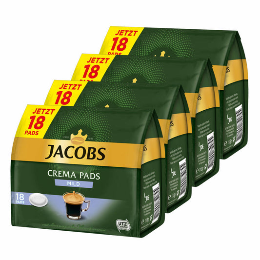 Jacobs Kaffeepads Crema Pads, Mild, Milder & Weicher Geschmack, Kaffee, 72 Pads