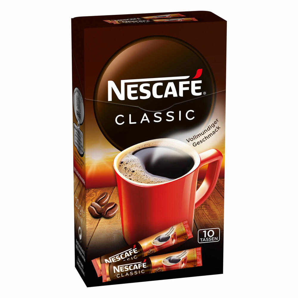 Nescafé Classic, Löslicher Bohnenkaffee, Instantkaffee, Kaffee Sticks, 10 Portionen