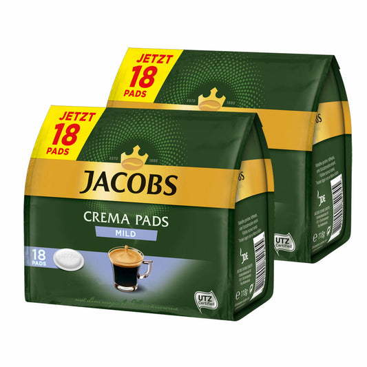 Jacobs Kaffeepads Crema Pads, Mild, Milder & Weicher Geschmack, Kaffee, 36 Pads