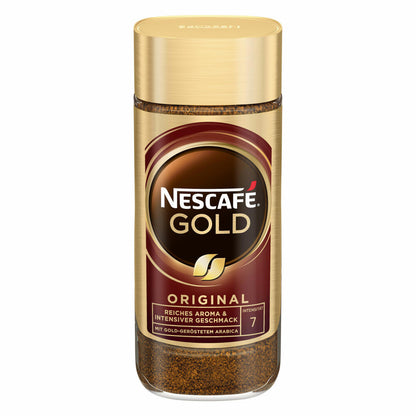 Nescafé Gold Das Original, löslicher Bohnenkaffee, Kaffee, gemahlener Röstkaffee, Glas, 100 g