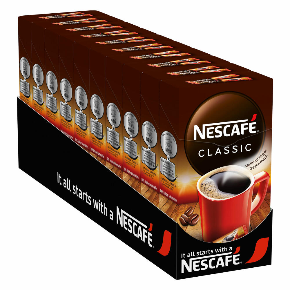 Nescafé Classic 10er Set, Löslicher Bohnenkaffee, Instantkaffee, Kaffee Sticks, 10 x 10 Portionen