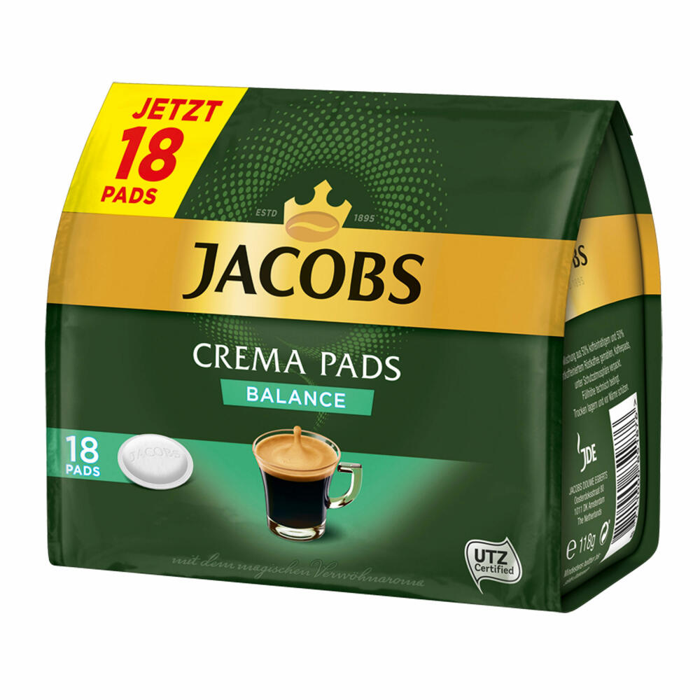 Jacobs Coffee Pads Crema Pads, Balance, Velvety &amp; Soft Taste, Coffee, 72 Pads