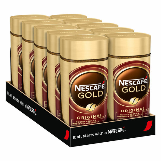 Nescafé Gold The Original, instant coffee beans, coffee, ground roasted coffee, glass, 10 x 100 g