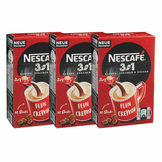 Nescafé 3in1 Sticks, Instantkaffee mit Creamer und Zucker, Instant Kaffee, 30 Portionssticks