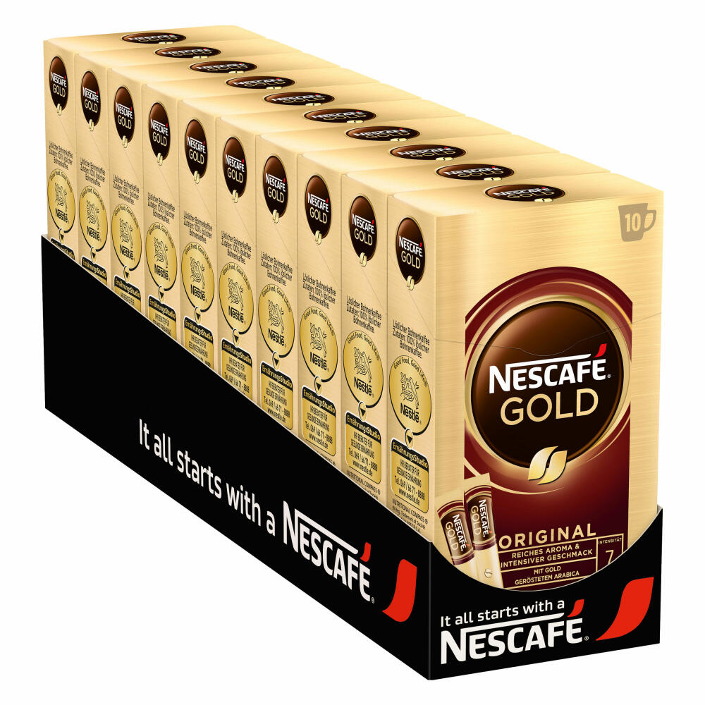 Nescafé Gold Set of 10, Soluble Bean Coffee, Instant Coffee, Coffee Sticks, 10 x 10 Portions