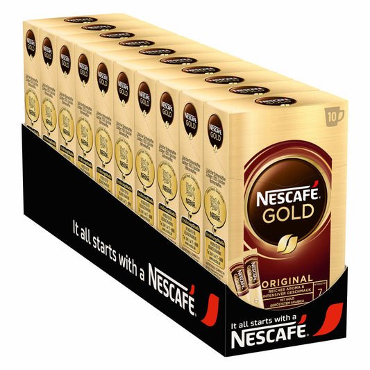 Nescafé Gold 10er Set, Löslicher Bohnenkaffee, Instantkaffee, Kaffee Sticks, 10 x 10 Portionen