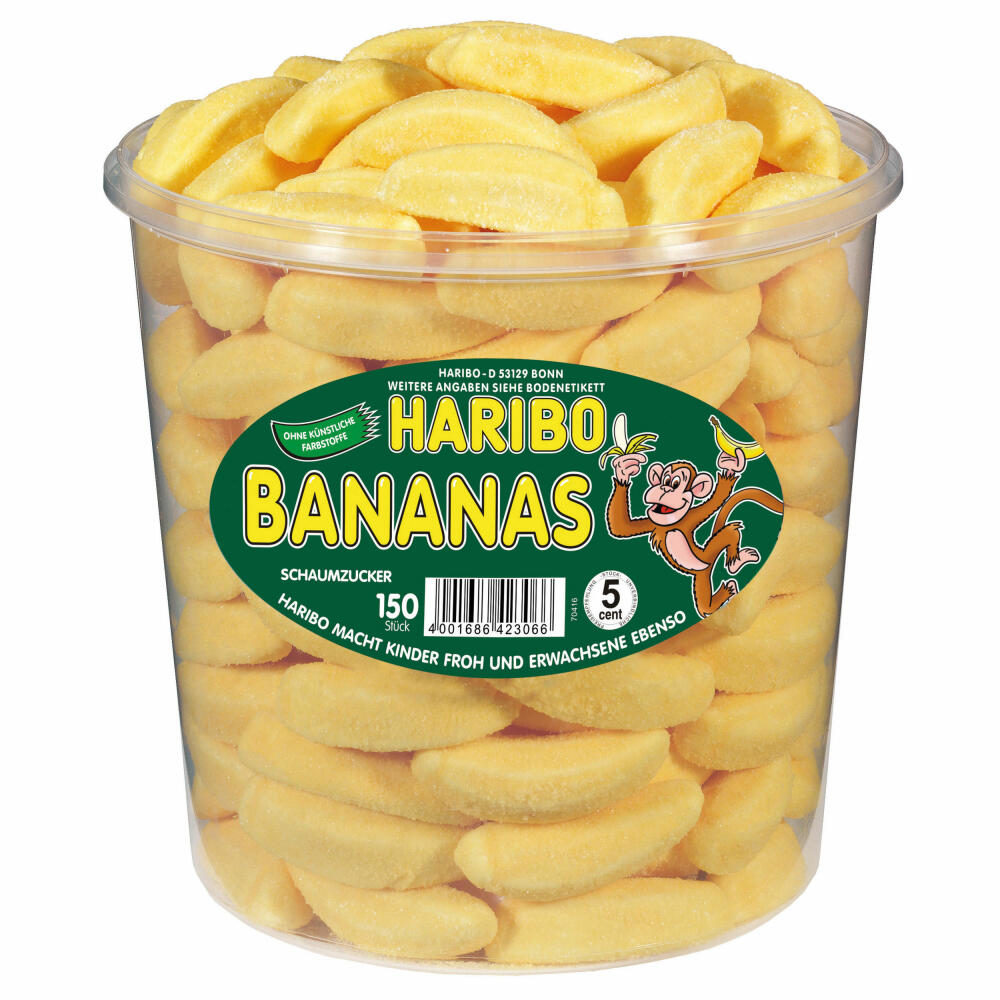 Haribo Bananas, Gummibärchen, Weingummi, Fruchtgummi, 150 Stück, 1050g Dose