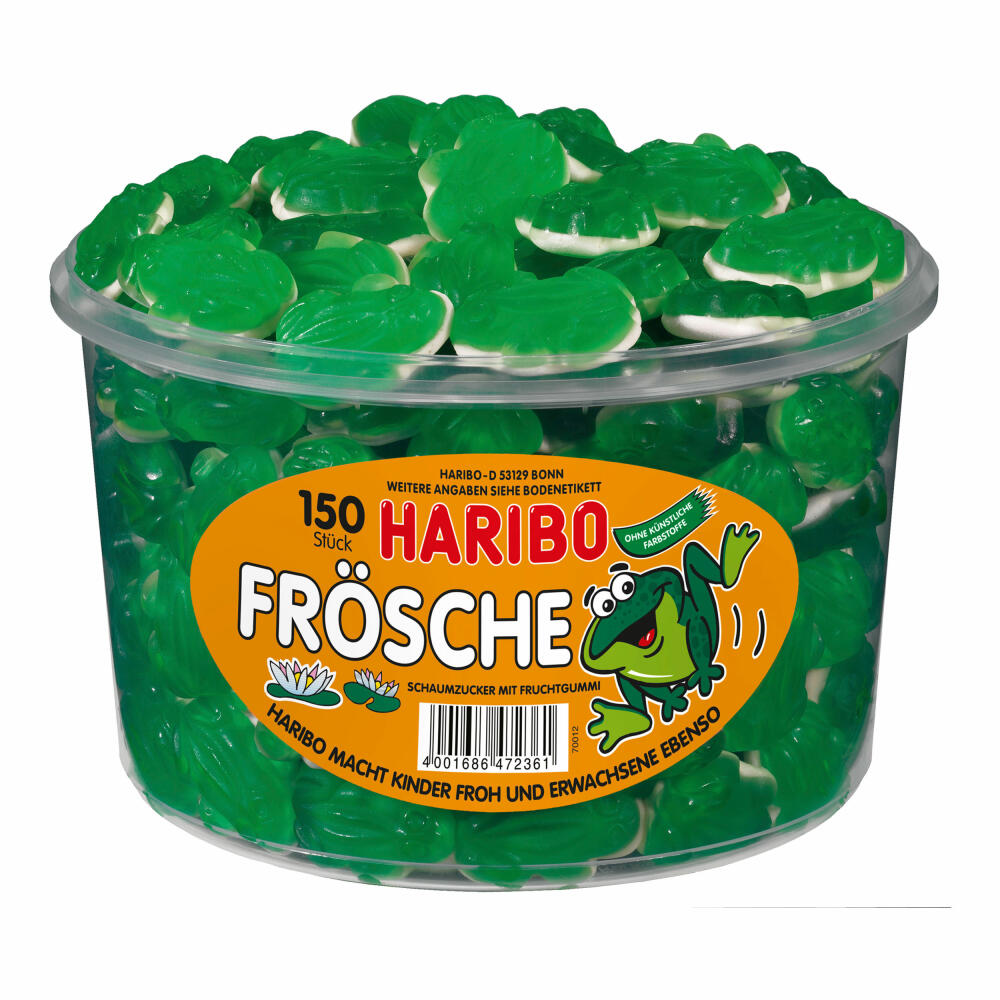 Haribo Frösche, Gummibärchen, Weingummi, Fruchtgummi, 150 Stück, 1050g Dose