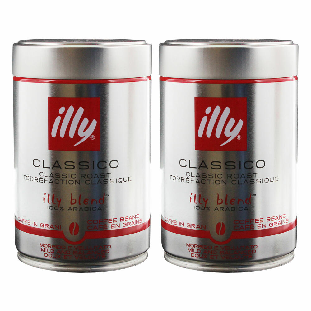 Illy Espresso, 100% Arabica Kaffee, ganze Bohnen, mittlerer Röstgrad, Dose, 2er Pack, 2 x 250g