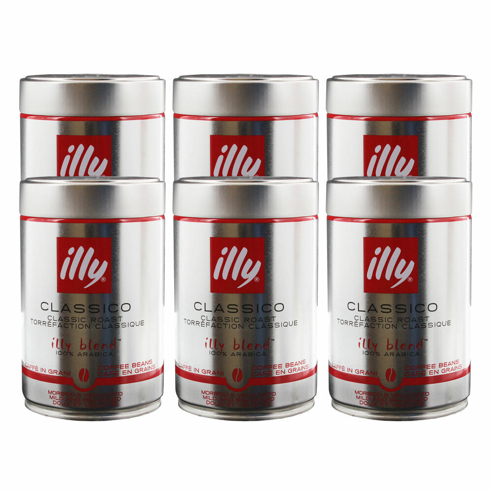 Illy Espresso, 100% Arabica Kaffee, ganze Bohnen, mittlerer Röstgrad, Dose, 6er Pack, 6 x 250g