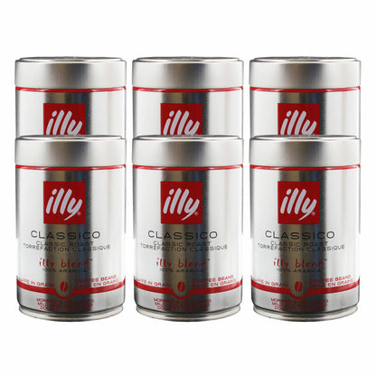 Illy Espresso, 100% Arabica Kaffee, ganze Bohnen, mittlerer Röstgrad, Dose, 6er Pack, 6 x 250g