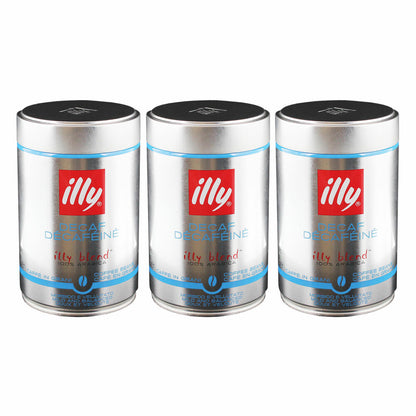 Illy Espresso Decaffeinated / Decaffeinato, 100% Arabica coffee, whole beans, medium roast, can, 3-pack, 3 x 250g