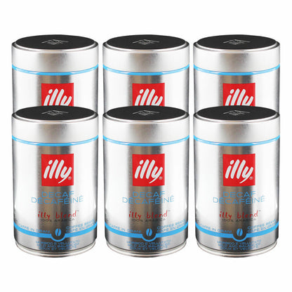 Illy Espresso Decaffeinated / Decaffeinato, 100% Arabica coffee, whole beans, medium roast, can, 6-pack, 6 x 250g