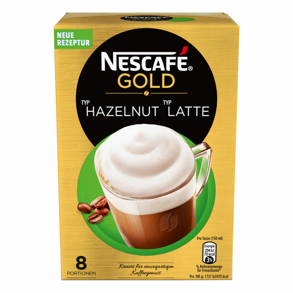 Nescafé Gold Typ Hazlenut Typ Latte, Löslicher Bohnenkaffee, Instantkaffee, Kaffee, 5 x 8 Portionen, 12311719