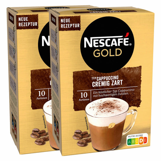 Nescafé Gold Typ Cappuccino Cremig Zart, Löslicher Bohnenkaffee, Instantkaffee, Kaffee, 2 x 10 Portionen