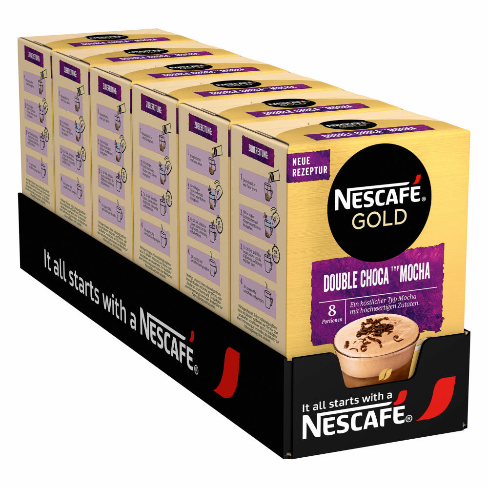 Nescafé Gold Double Choca Typ Mocha, Löslicher Bohnenkaffee, Instantkaffee, Kaffee, 6 x 8 Portionen