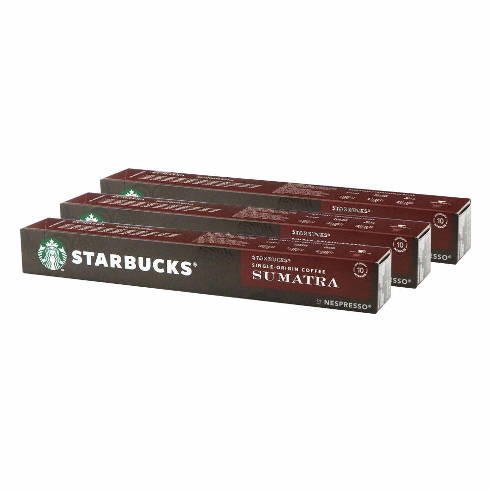 Starbucks Sumatra Kaffee 3er Set, Single Origin, Röstkaffee, Nespresso kompatibel, Kaffeekapseln, 3 x 10 Kapseln