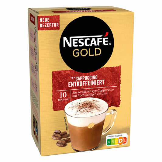 Nescafé Gold Type Cappuccino Decaffeinated, Soluble Bean Coffee, Instant Coffee, 10 Servings, 012435588