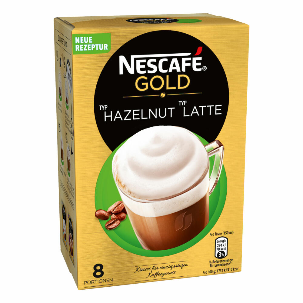 Nescafé Gold Typ Hazlenut Typ Latte, Löslicher Bohnenkaffee, Instantkaffee, Kaffee, 6 x 8 Portionen, 12311719