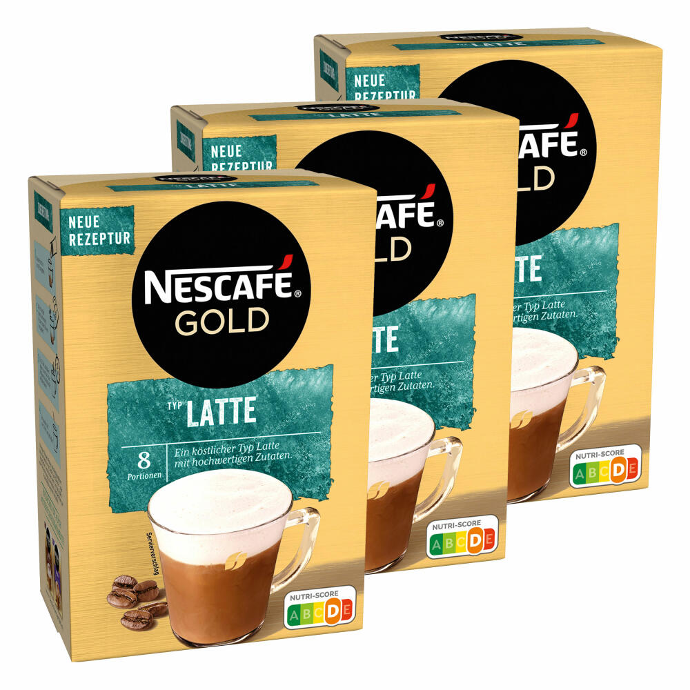 Nescafé Gold Typ Latte, Löslicher Bohnenkaffee, Instantkaffee, Instant Kaffee, 3 x 8 Portionen