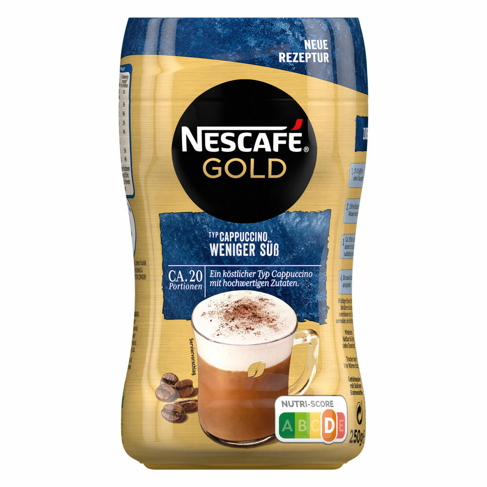 Nescafé Gold Typ Cappuccino Weniger Süß, Löslicher Kaffee, Instantkaffee, Dose 250 g, 012404760