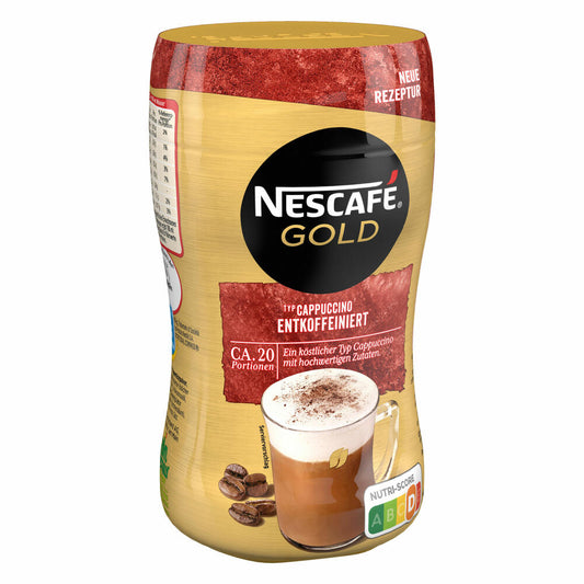 Nescafé Gold Typ Cappuccino Entkoffeiniert, Löslicher Bohnenkaffee, Instantkaffee, Kaffee, Dose, 5 x 250 g