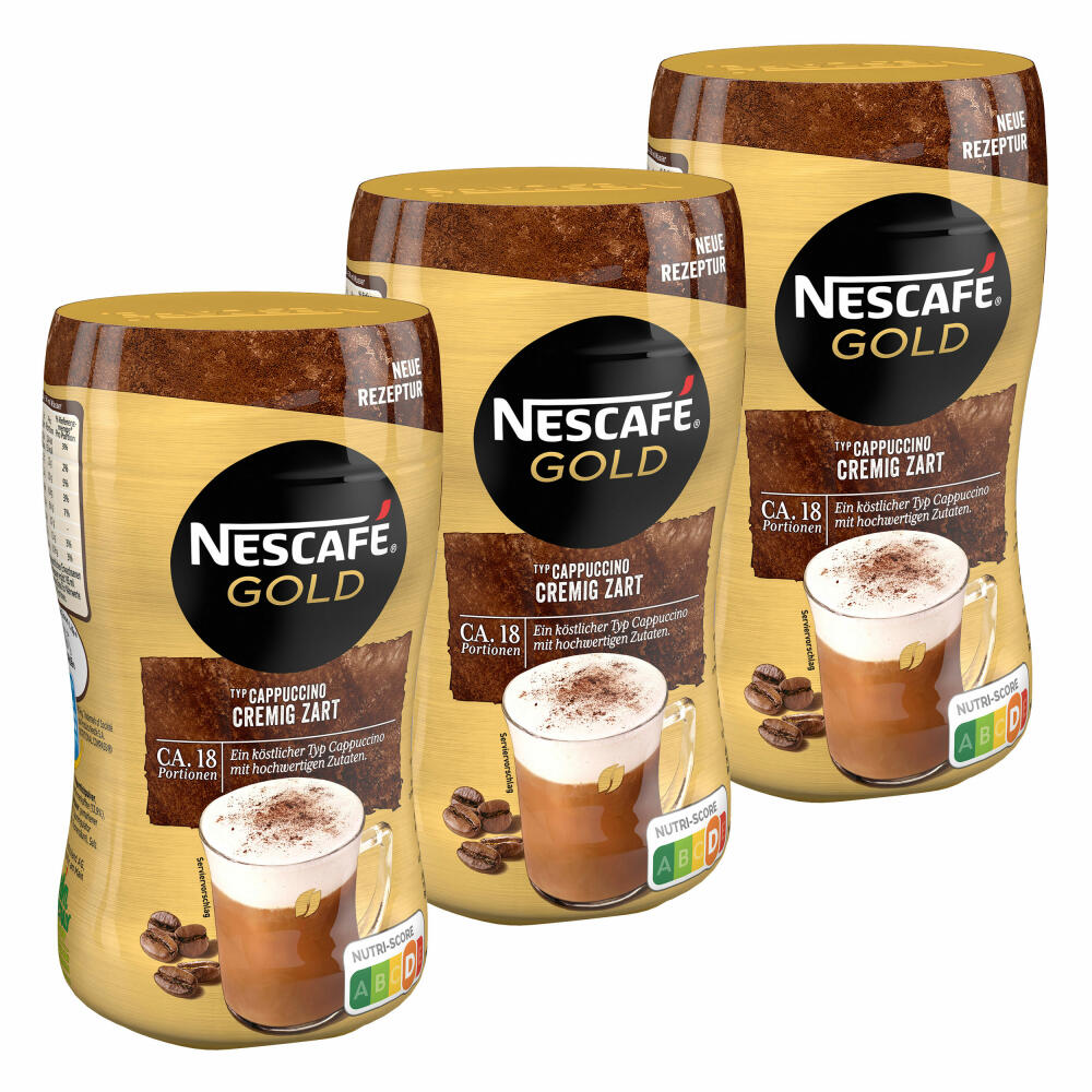 Nescafé Gold Type Cappuccino Creamy Delicate, Soluble Bean Coffee, Instant Coffee, Can, 3 x 250 g