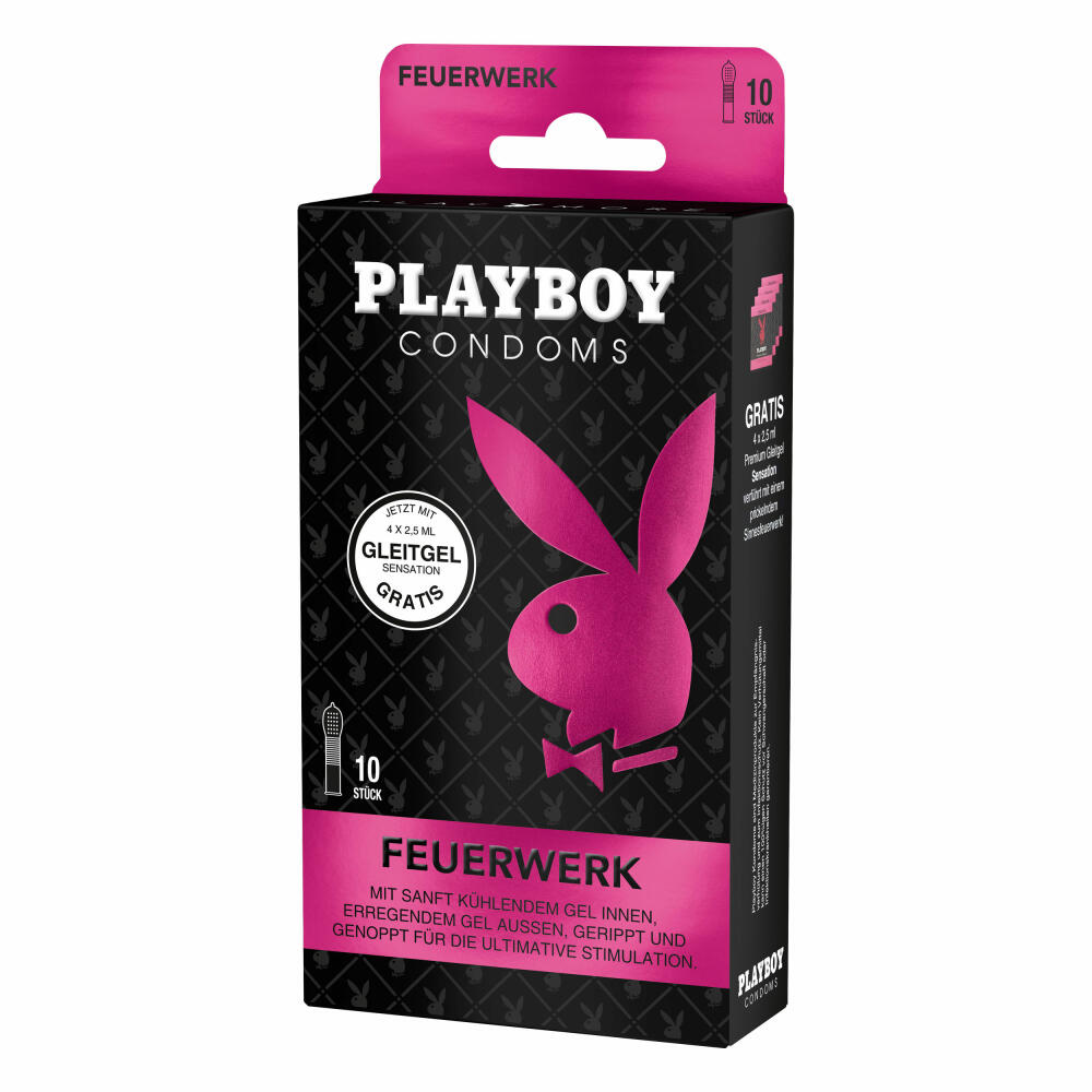 Playboy Condoms Kondome Feuerwerk, Verhütungsmittel, Ultimative Stimulation, mit Gleitgel gratis, 54 mm, 8 x 10 Stück